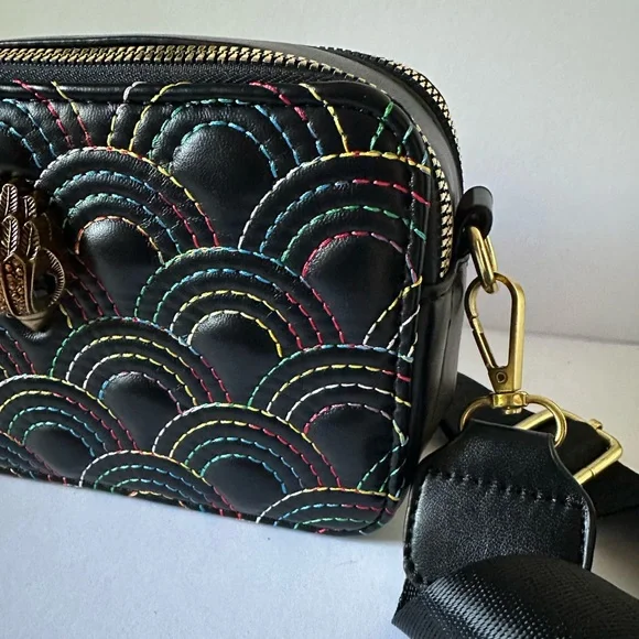 Kurt Geiger London Black Crossbody Bag with Rainbow Stitching & Hamsa Hand Clasp